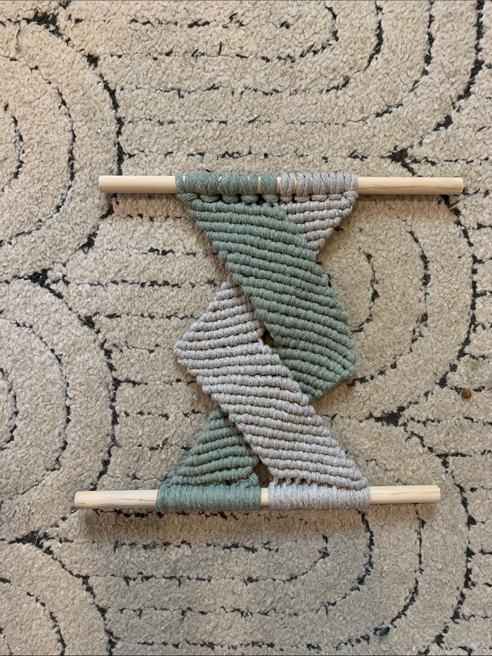 Handwoven Macrame Wall Hanging in Sage and Light Gray